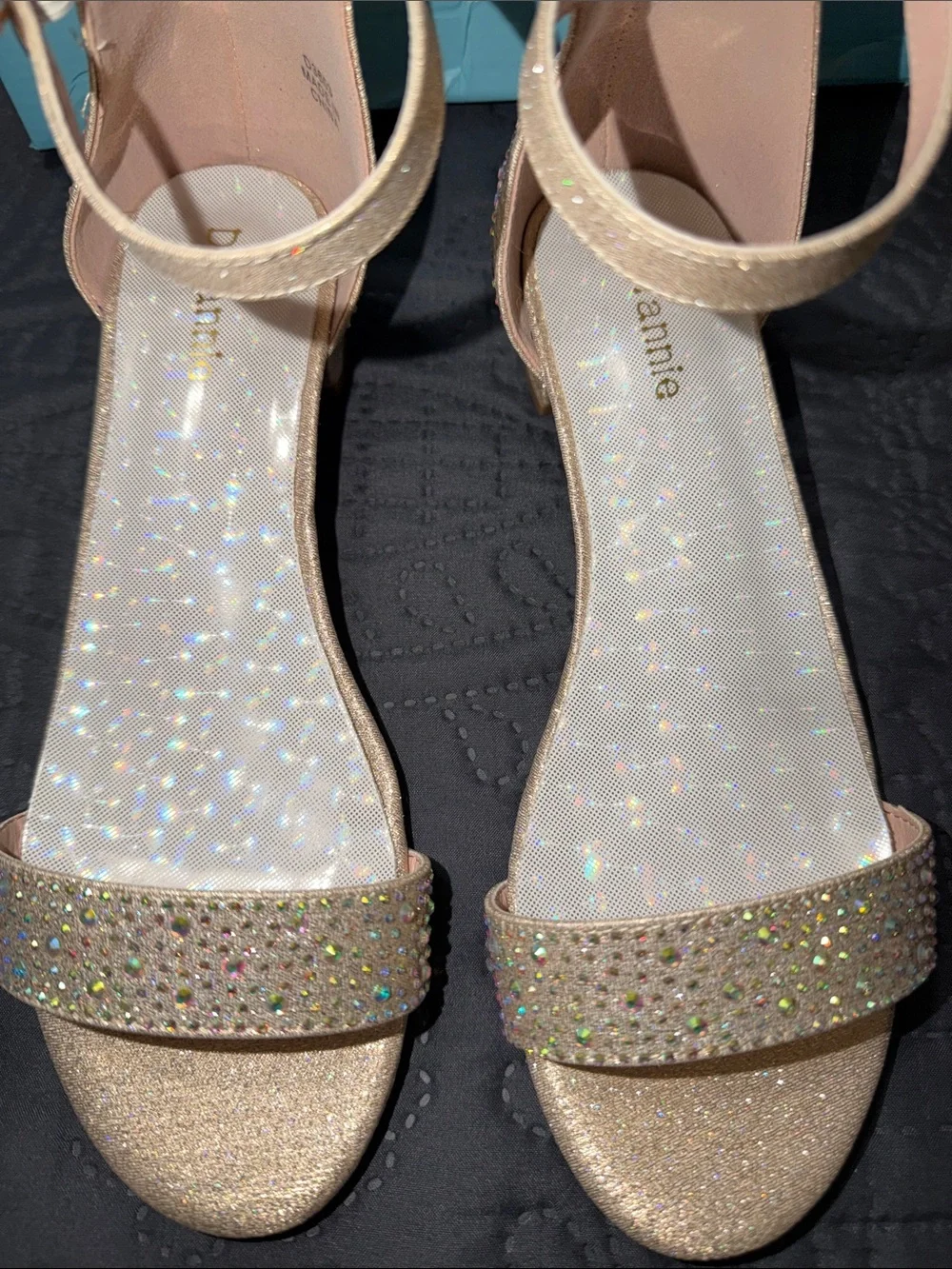 Dufannie Jeweled Ankle-Strap Sandals in Rose Gold